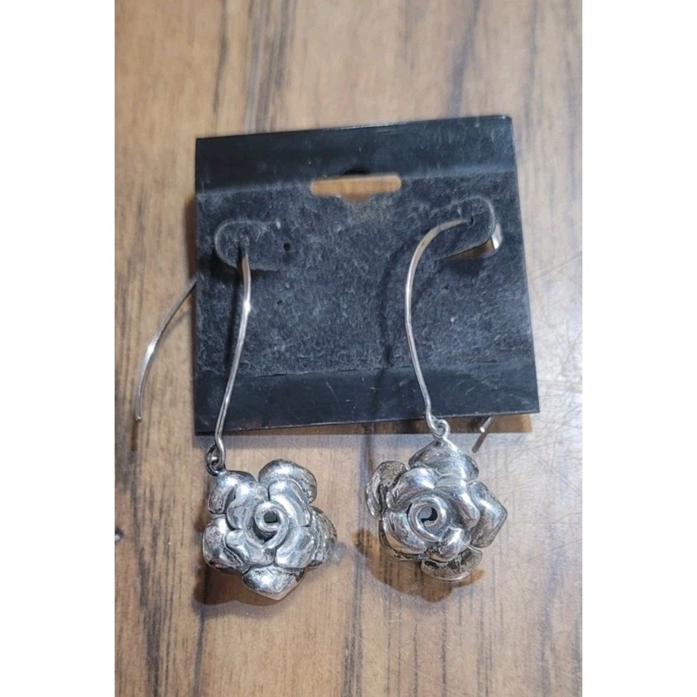 Gorgeous CFJ Sterling Silver Flower Earrings 2.5" -